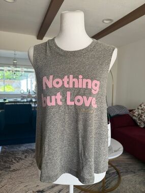 Spiritual Gangster Heather Gray Love Crop Tank with Pink Accent